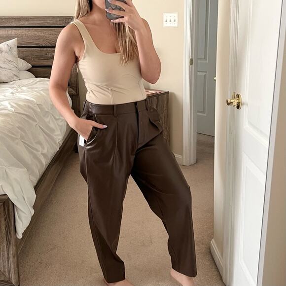 NEW Calvin Klein Brown Faux Leather High-Waisted Pants 8 - Picture 1 of 8